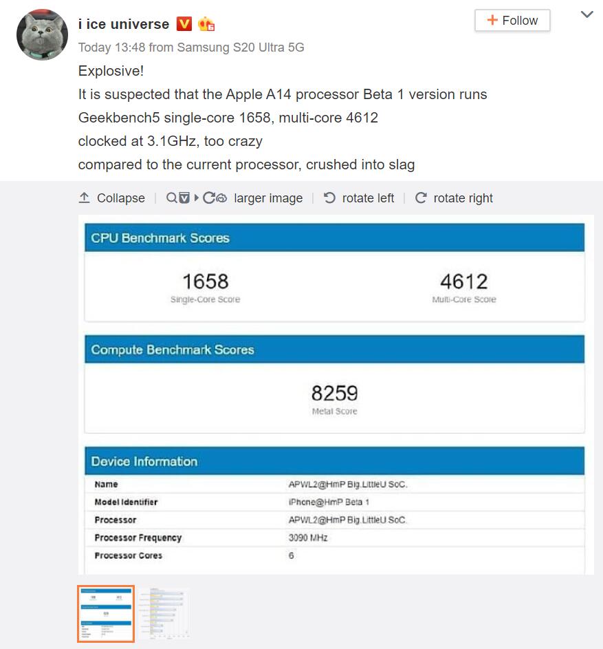 Leaked image shows iPhone 12 A14 processor clocked at 3.1 GHz