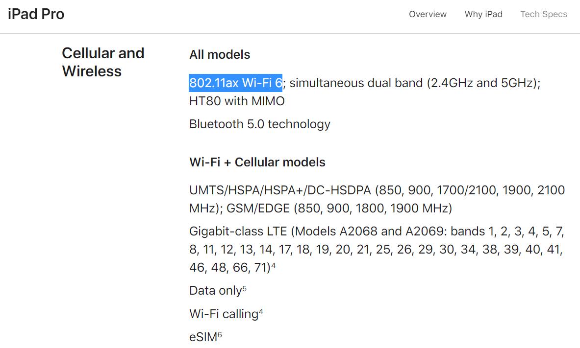 iPad Pro 2020 supports Wi-Fi 6 after iPhone 11