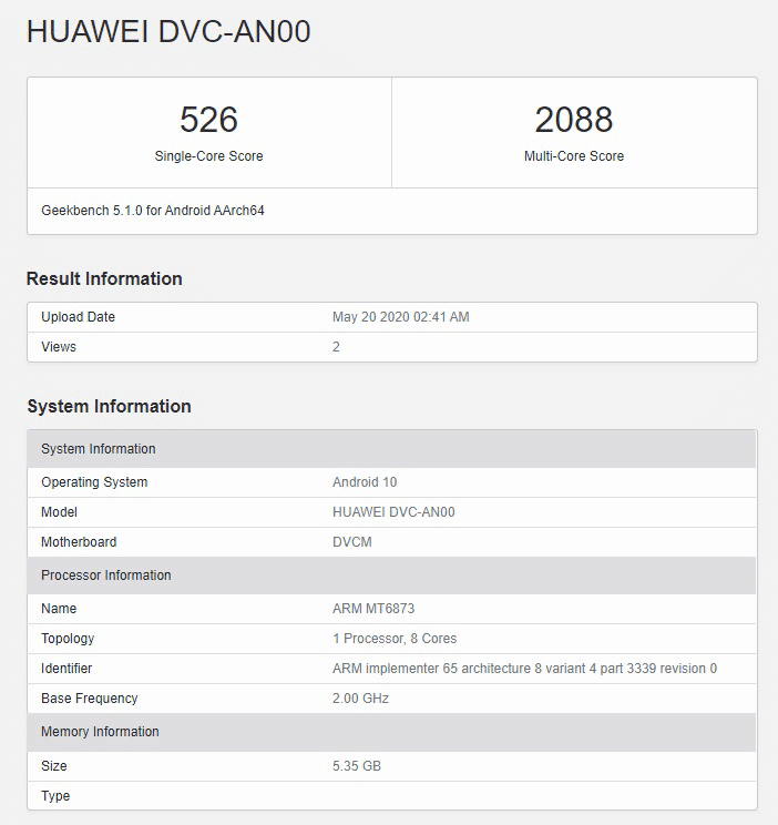 New Huawei phone with MediaTek processor appears in Geekbench