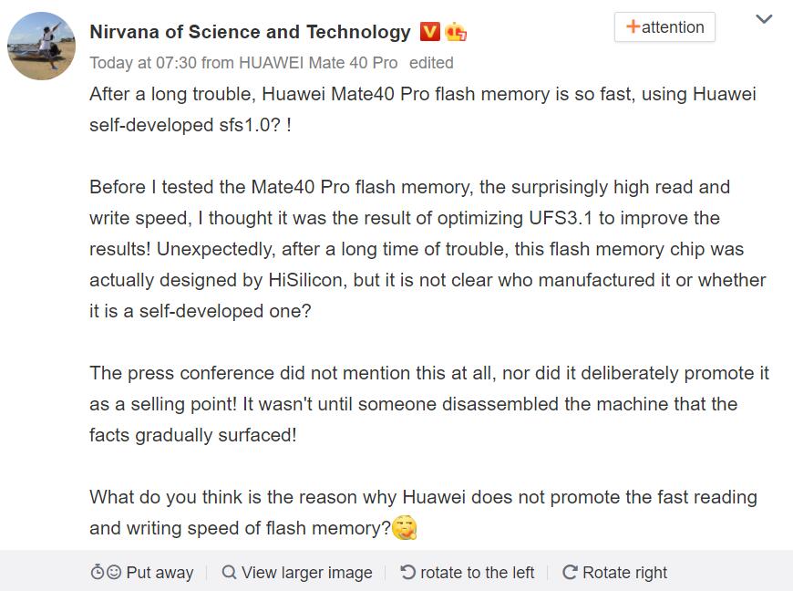 Huawei reportedly uses new super-fast flash memory in Mate40 Pro that it developed itself