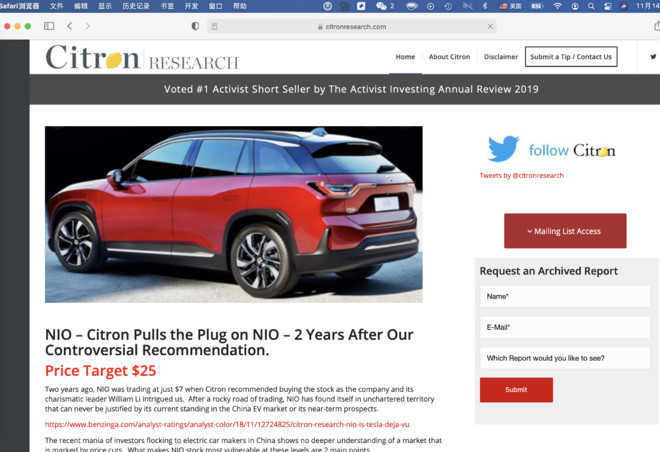 How many mistakes has Citron made in shorting NIO?